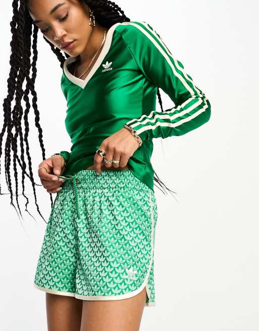 adidas Originals adicolor three stripe high waist leggings in green with  drawstring waist, ASOS