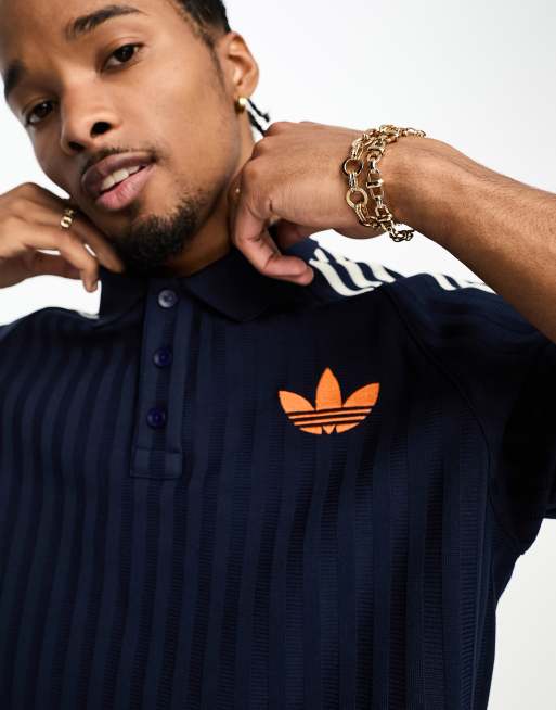 adidas Originals adicolor 70's short sleeve striped polo in navy