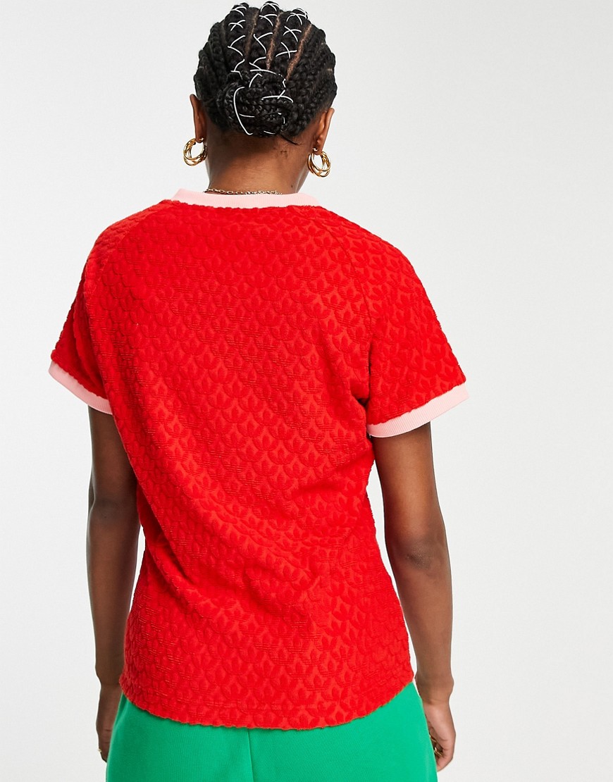 adicolor 70s - T-shirt monocromatica rossa con scollo a V-Rosso - adidas Originals T-shirt donna  - immagine2
