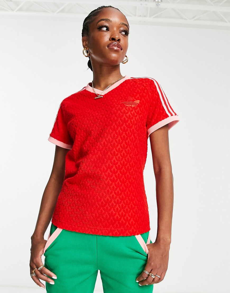 adicolor 70s - T-shirt monocromatica rossa con scollo a V-Rosso - adidas Originals T-shirt donna  - immagine1