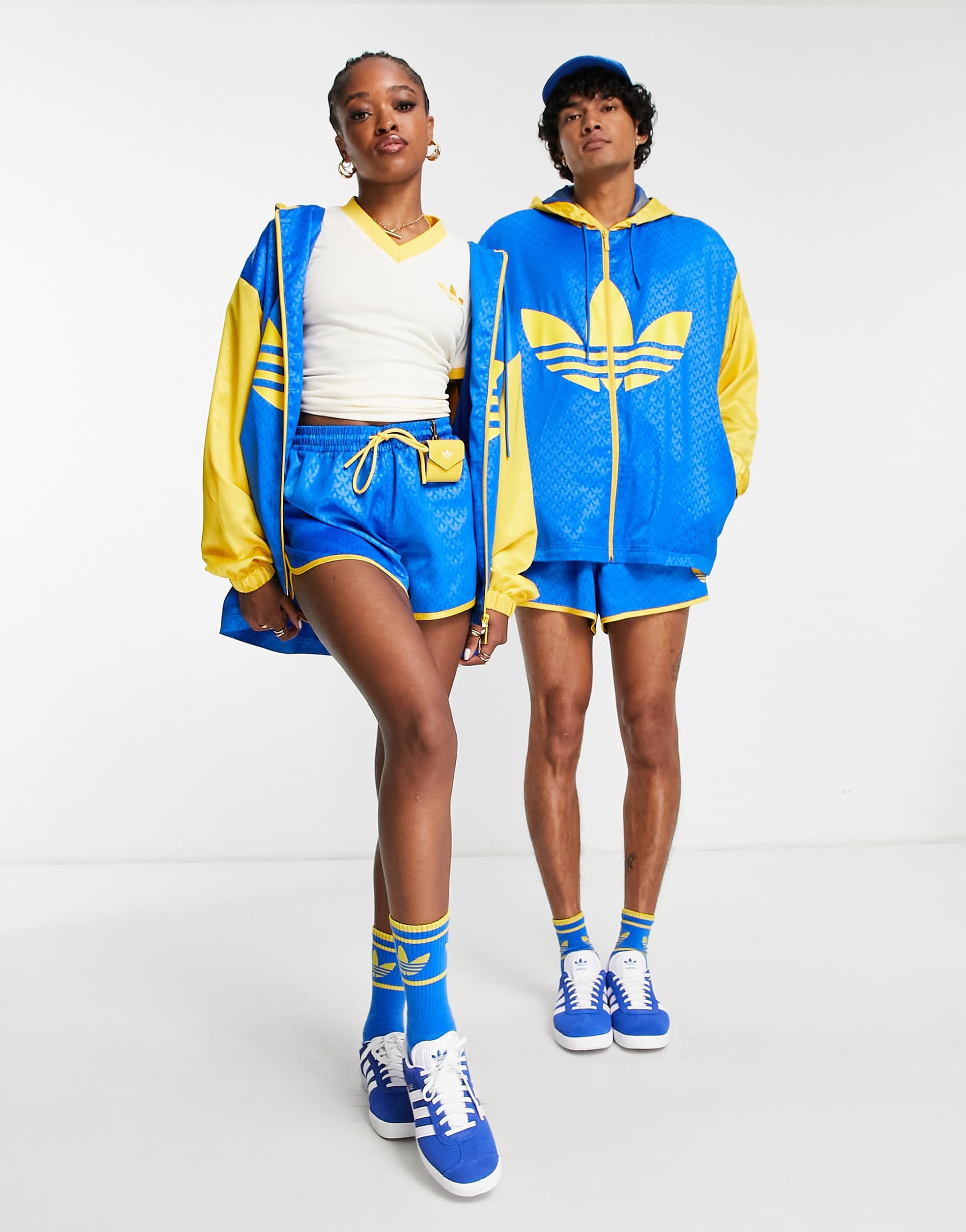 adidas Originals 'adicolor 70s' unisex colour block windbreaker in blue