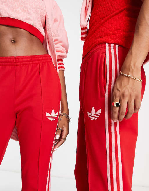 Adidas All Over Print Women Track Pants AOP Red Scarlet Loose Fit Flare  Wide Leg