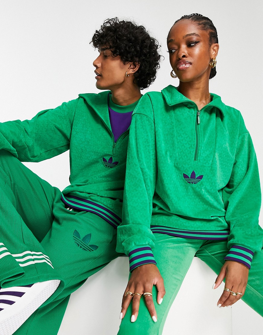 adidas Originals 'adicolor 70s' unisex funnel velour fleece in green