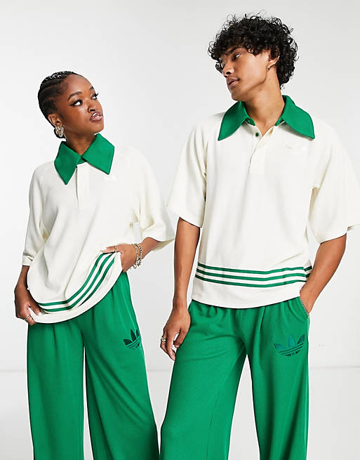 vertaler aanwijzing symbool adidas Originals 'adicolor 70s' unisex knitted polo top in off white | ASOS