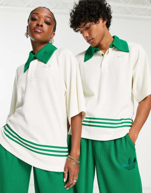 adidas Originals 'adicolor 70s' unisex knitted polo top in off