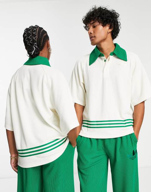 adidas Originals 'adicolor 70s' unisex knitted polo top in off
