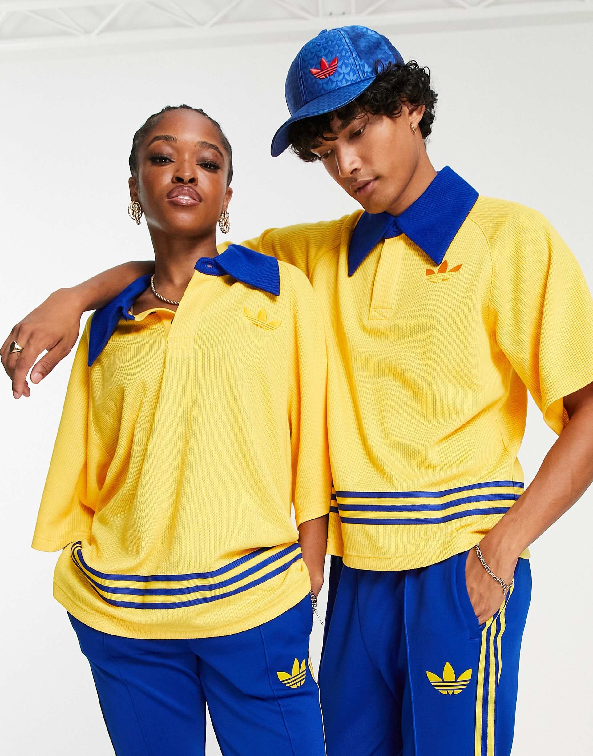 adidas Originals 'adicolor 70s' unisex knitted polo top in yellow view 2