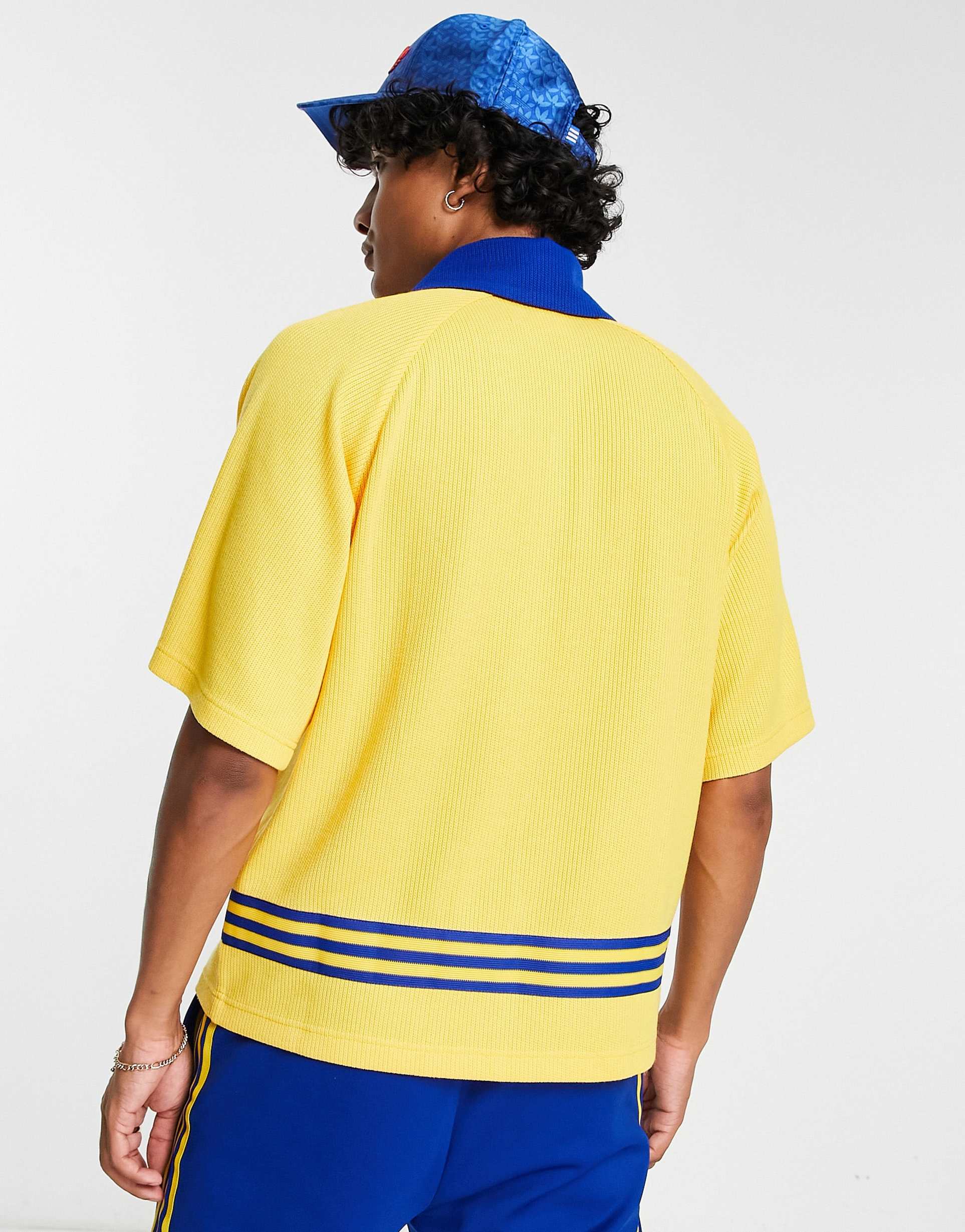 adidas Originals 'adicolor 70s' unisex knitted polo top in yellow view 3
