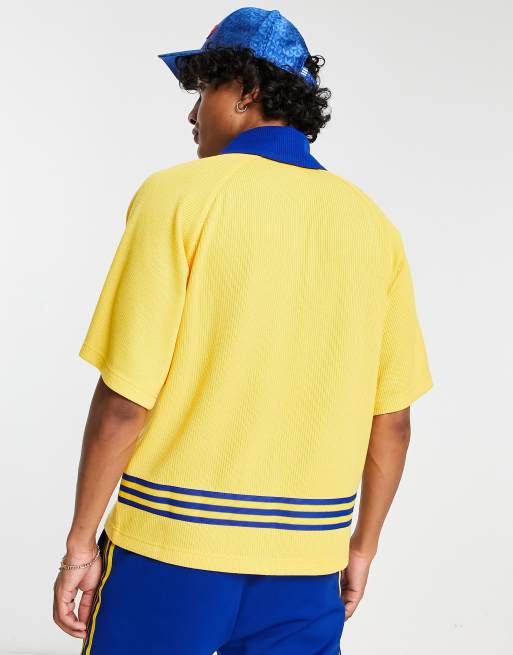 adidas Originals 'adicolor 70s' unisex knitted polo top in yellow