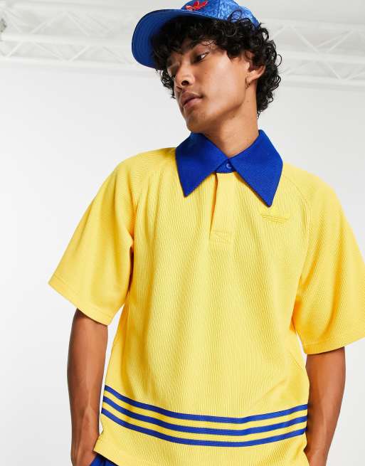 adidas Originals 'adicolor 70s' unisex knitted polo top in yellow