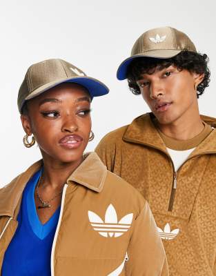 adidas Originals 'adicolor 70s' unisex monogram baseball cap in brown