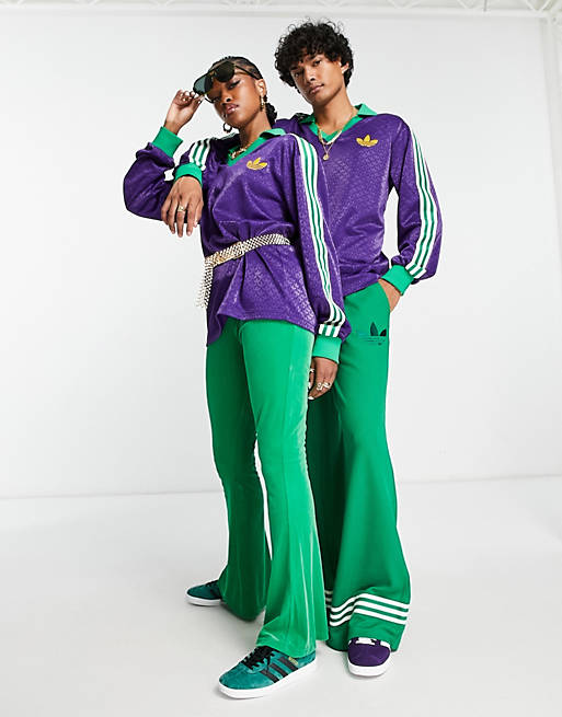 adidas Originals 'adicolor 70s' unisex monogram long sleeve polo top in  purple | ASOS