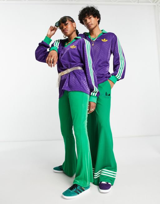 adidas Originals adicolor 70s unisex monogram long sleeve polo top in purple