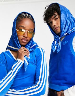 adidas Originals 'adicolor 70s' unisex monogram scarf in blue