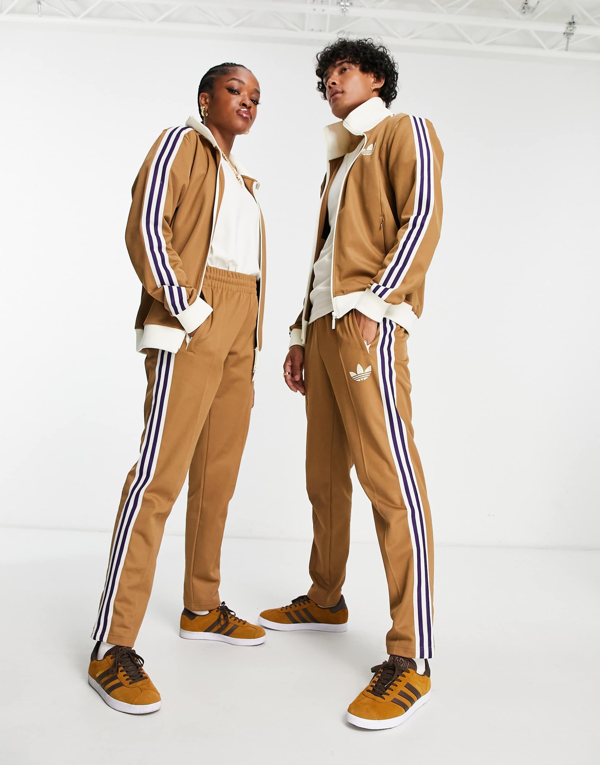 adidas Originals 'adicolor 70s' unisex striped track bottom in brown