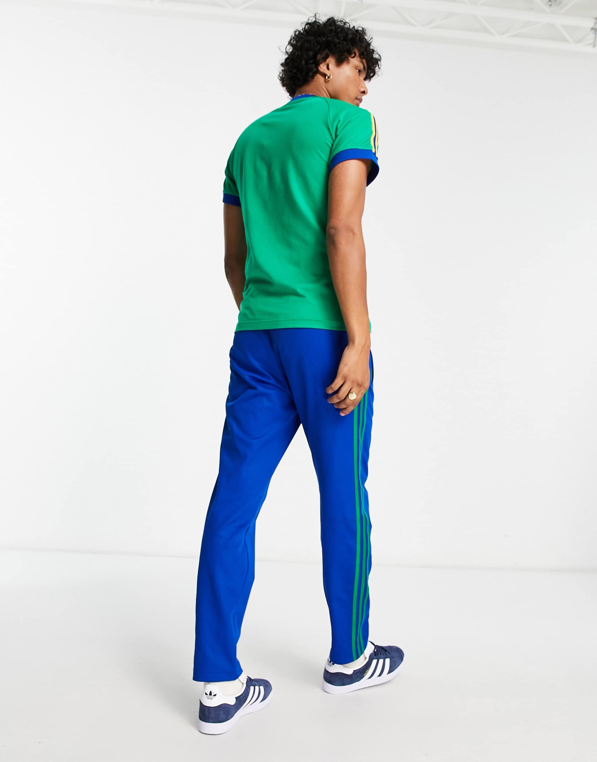 adidas Originals 'adicolor 70s' unisex striped track bottom in navy view 3