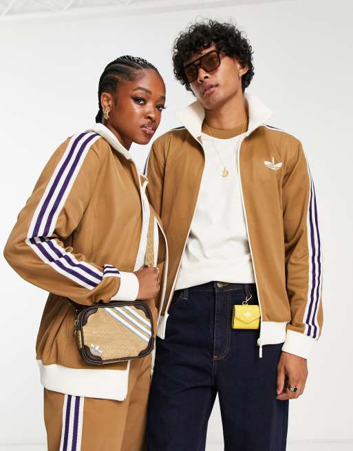 adidas Originals 'adicolor 70s' unisex striped track top in brown