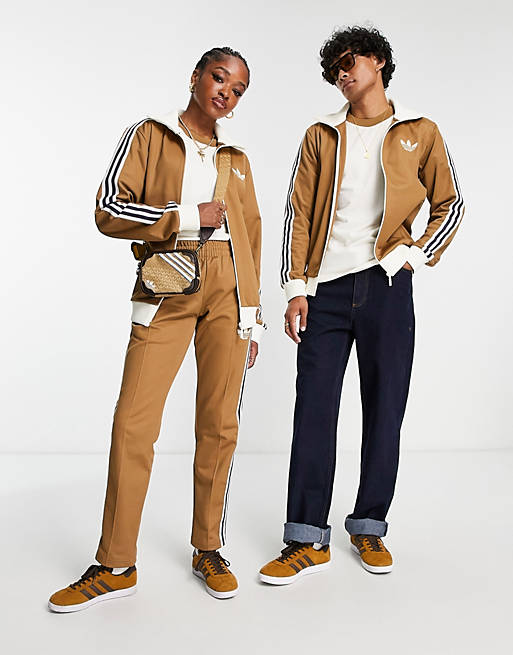 adidas Originals 'adicolor 70s' unisex striped track top in brown