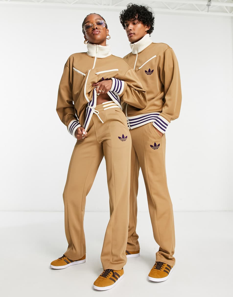 adidas Originals 'adicolor 70s' unisex wide leg track bottoms in brown
