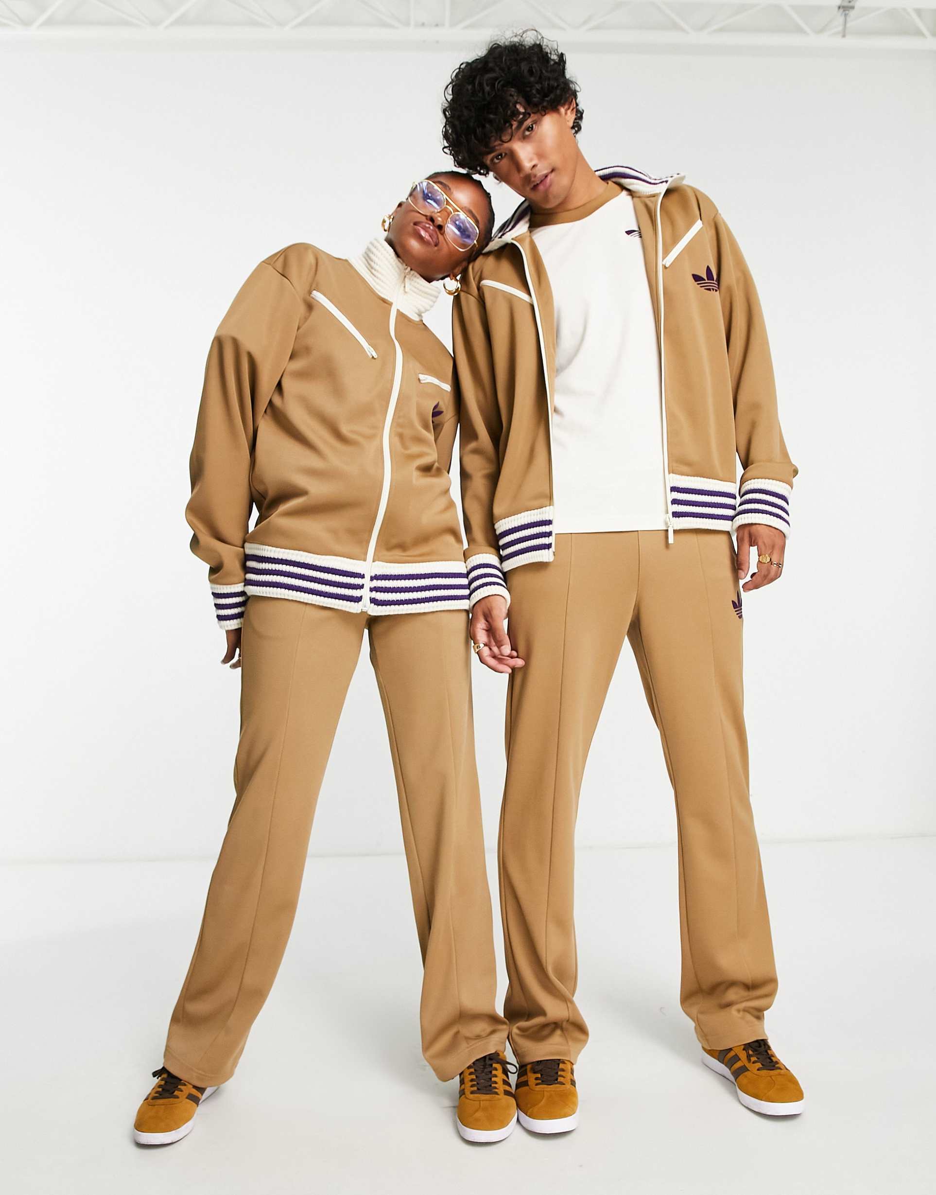 adidas Originals 'adicolor 70s' unisex wide leg track bottoms in brown