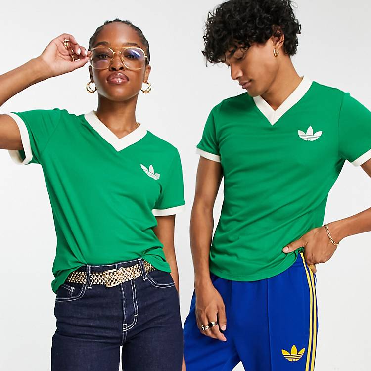 adidas Originals 'adicolor 70s' v neck t-shirt in green | ASOS