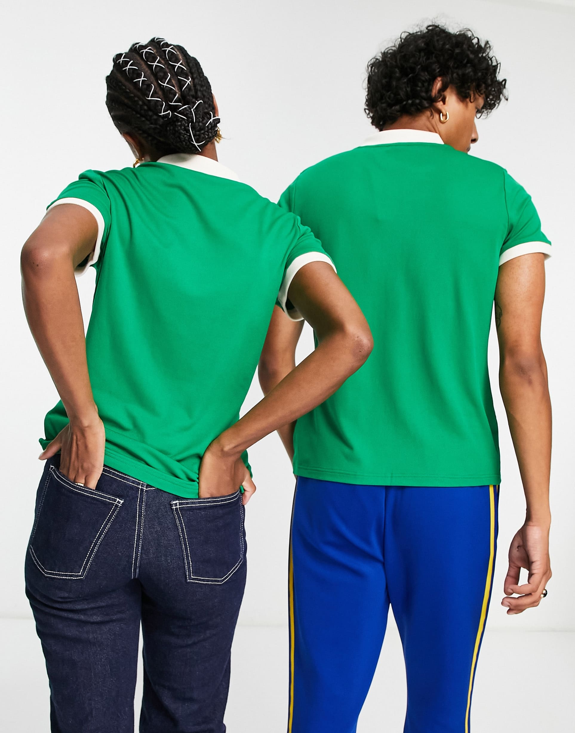 adidas Originals 'adicolor 70s' v neck t-shirt in green view 3