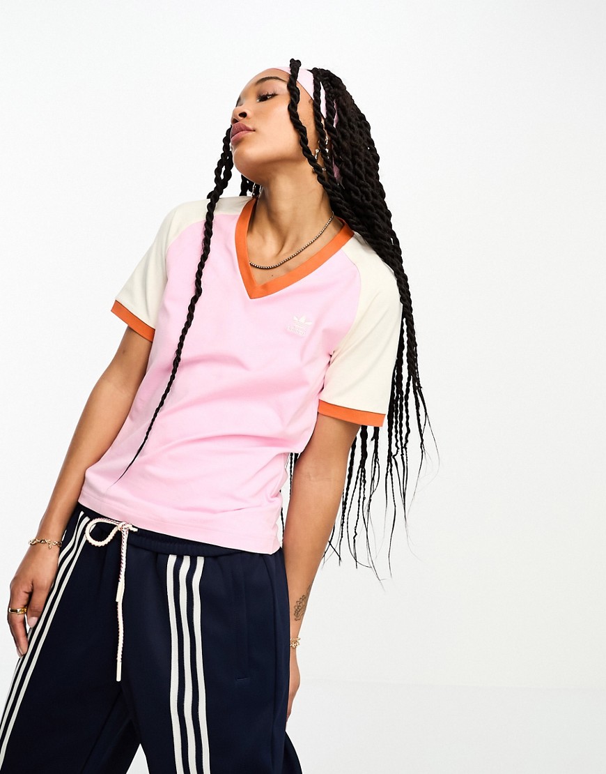 adidas Originals Adicolor 70s v-neck t-shirt in pink