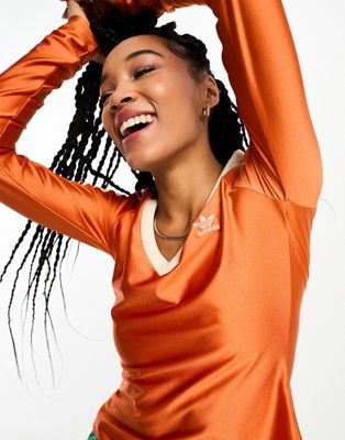 adidas Originals Adicolor 70s v-neck top in orange  - ASOS Price Checker