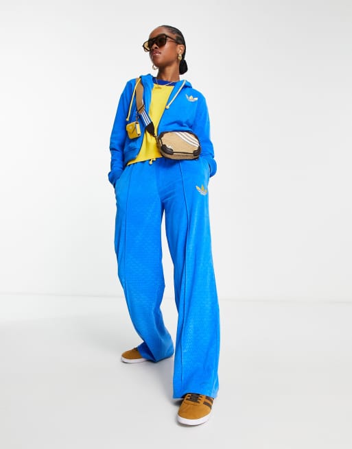 adidas Originals 'adicolor 70s' velour tracksuit in blue