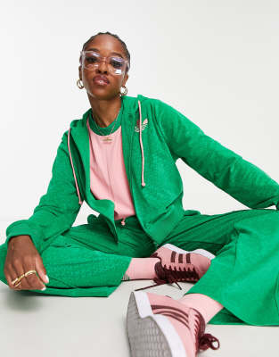 adidas Originals 'adicolor 70s' velour zip hoodie in green | ASOS