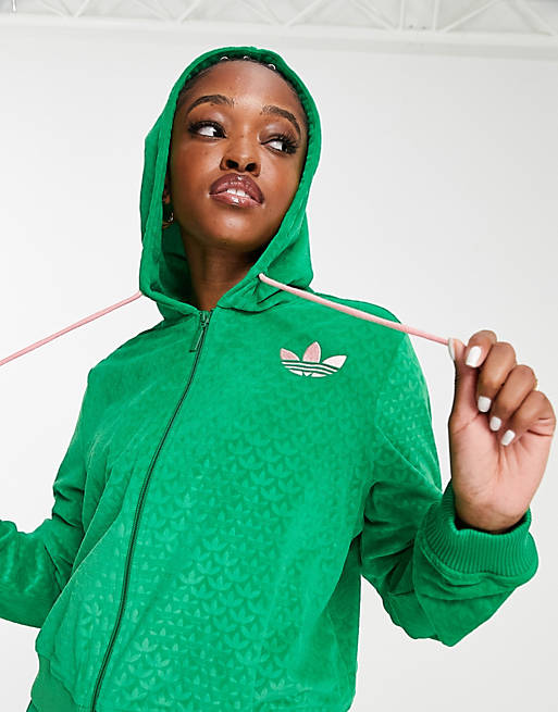 zebra Openlijk Steen adidas Originals - 'adicolor 70s' - Velours hoodie met rits in groen | ASOS