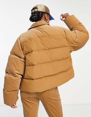 adidas Originals 'adicolor 70s' velvet puffer jacket in brown | ASOS