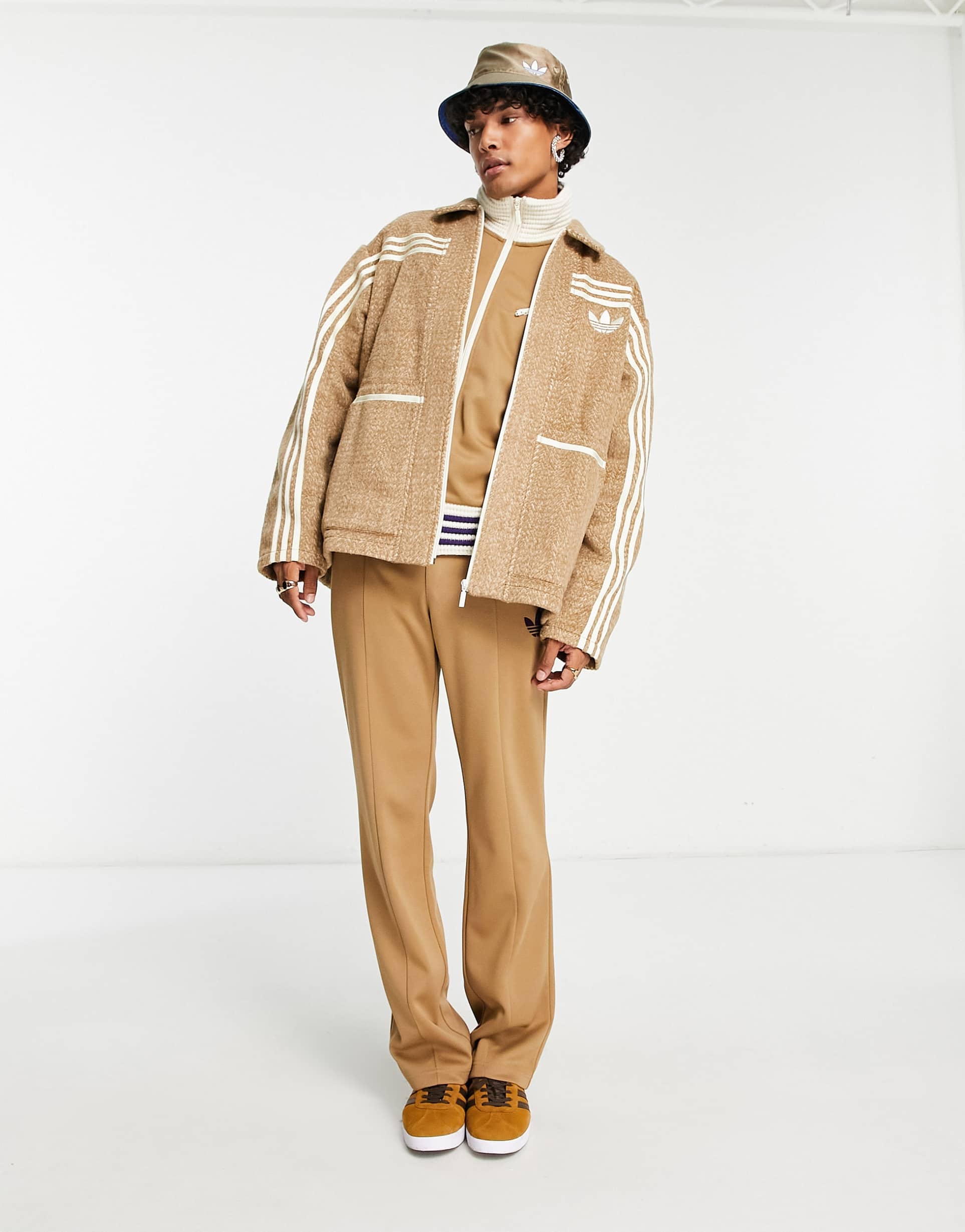 adidas Originals 'adicolor 70s'collared jacket in brown