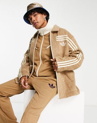 adidas Originals 'adicolor 70s'collared jacket in brown