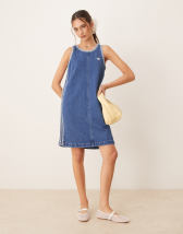 ASOS DESIGN soft denim sleeveless mini dress with dropped waist in mid wash blue