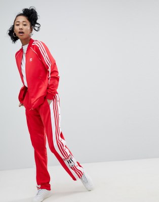 adidas originals adicolor three stripe track jacket in red