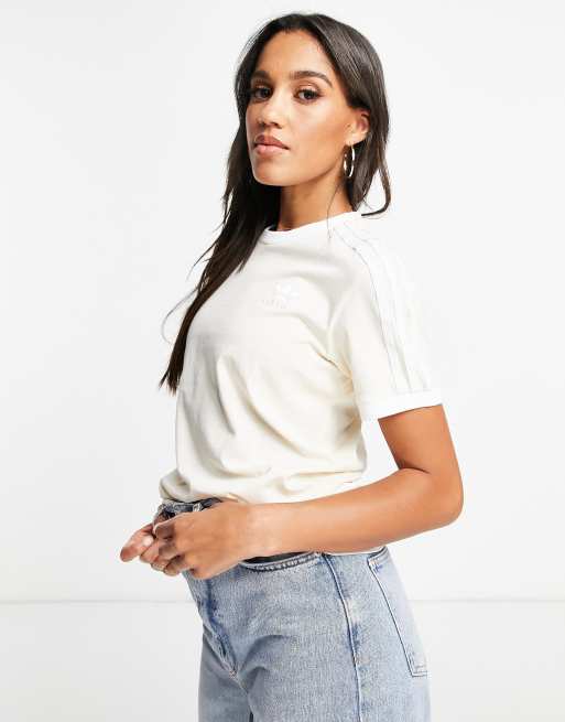 adidas Originals – adicolor – Beige t-shirt med tre ränder