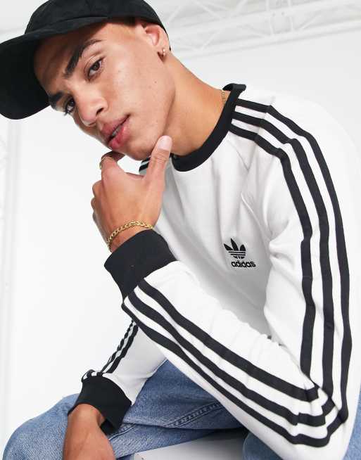 adidas Originals – adicolor – Biały t-shirt z długim rękawem z trzema paskami 