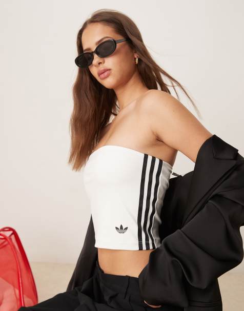 adidas Originals Adicolor 3 stripe bandeau top in white