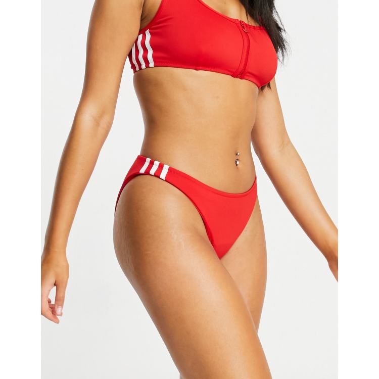 ADIDAS WOMENS SPORTS HIPSTER BIKINI BOTTOM BLACK WITH RED STRIPE