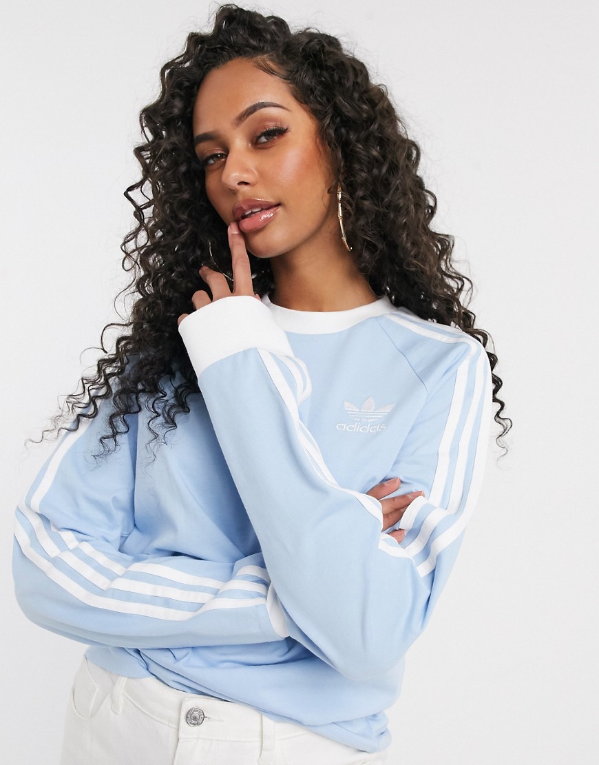 Adidas Originals – adicolor – Blå långärmad t-shirt med tre ränder