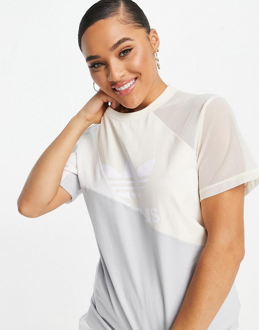 Shop Adidas Originals Adicolor Bold Mixed Materials T-shirt In Gray