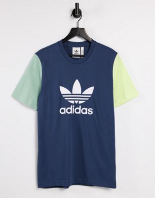 adidas Originals adicolor boyfriend fit color block logo t-shirt in navy