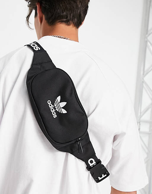 Men adidas Originals adicolor bum bag in black with branded strap 