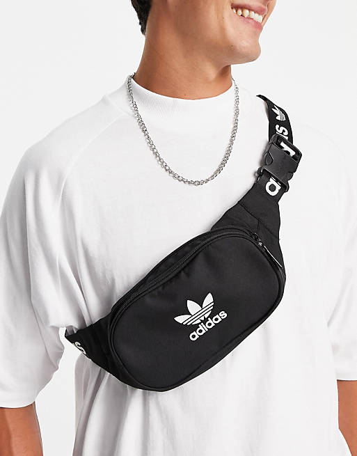 Men adidas Originals adicolor bum bag in black with branded strap 