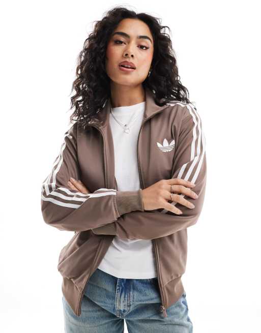 Brown adidas tracksuit top shop