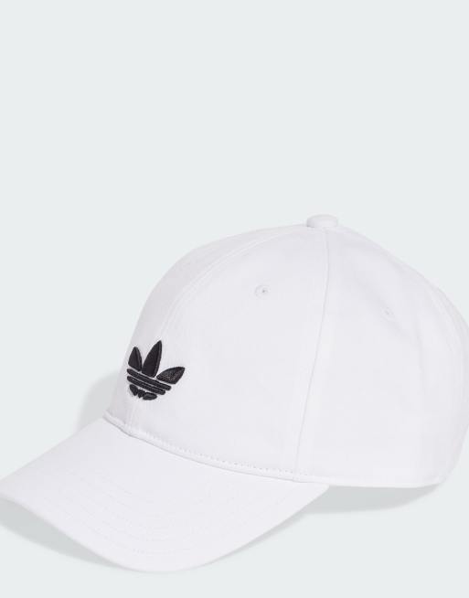 adidas Originals – Adicolor Classic – Vit baseballkeps med treklöverlogga