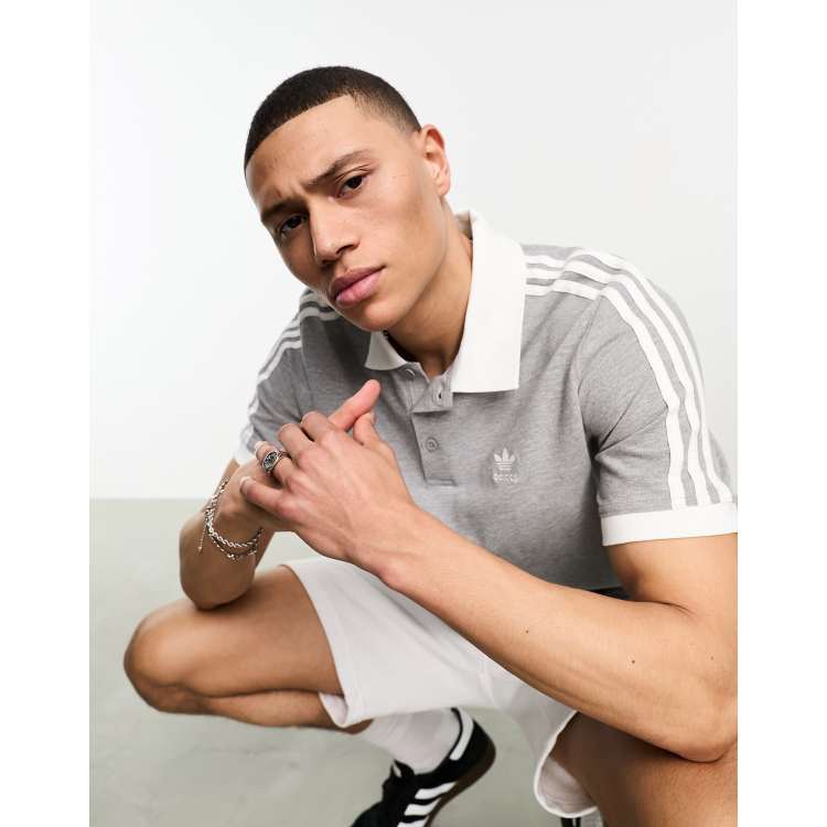 adidas Originals adicolor classics 3 stripe polo top in grey ASOS