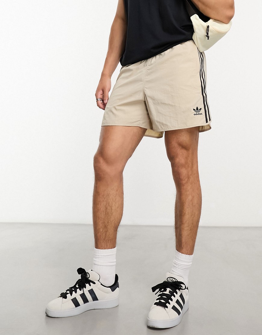 adidas Originals adicolor classics 3 stripe sprinter shorts in beige-Neutral