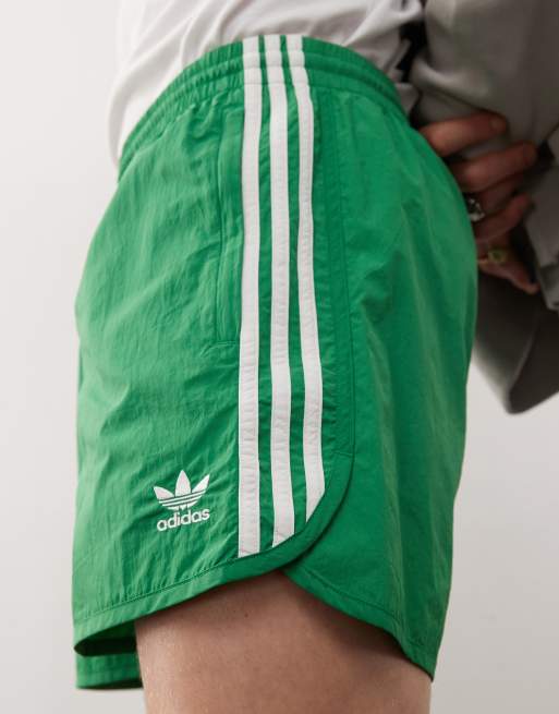 adidas Originals adicolor polyester 3 stripe shorter shorts in black